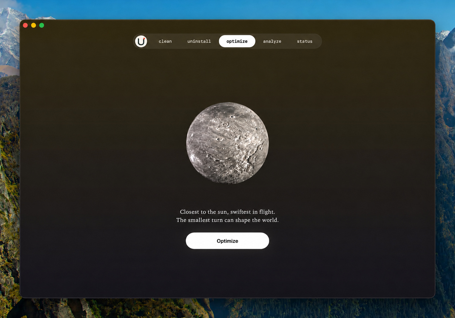 Mercury planet, representing the Optimize tab